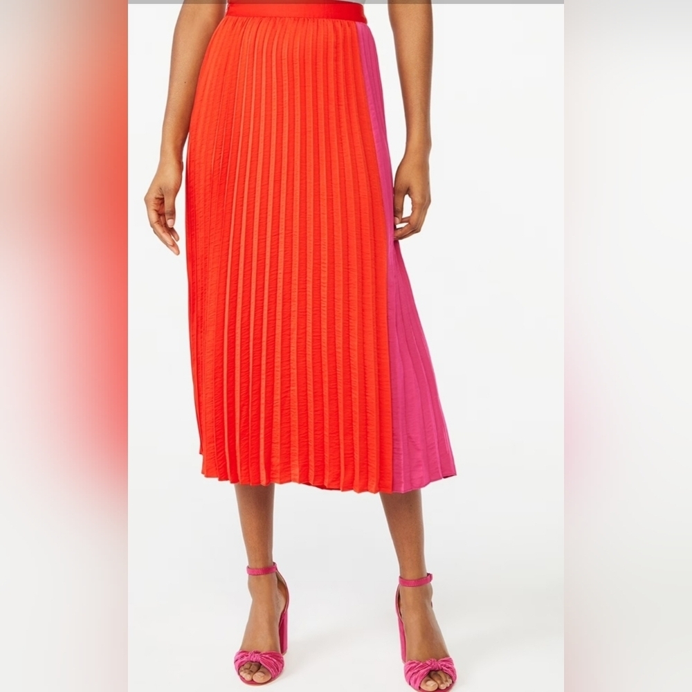 Scoop Pleated Matte Satin Midi Skirt - SZ 22 XXXL - Picture 1 of 4